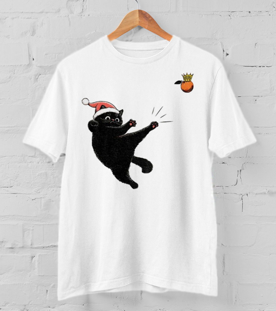 Black Cat Santa Hat Kicking Crowned Orange No Kings Christmas Anti-Trump T-Shirt
