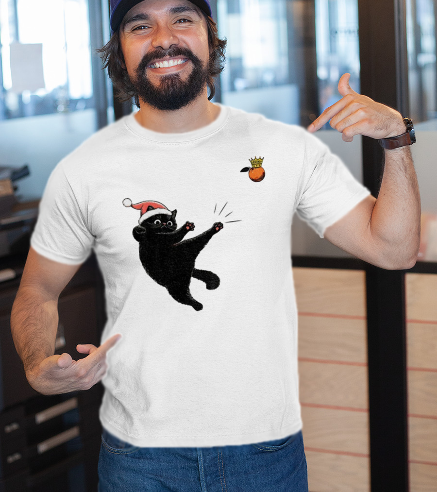 Black Cat Santa Hat Kicking Crowned Orange No Kings Christmas Anti-Trump T-Shirt