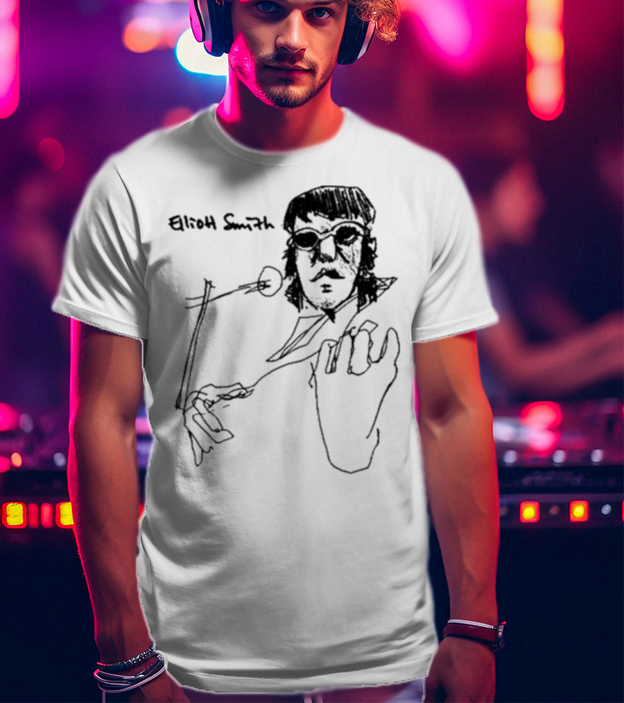 Elliott Smith Blue Fools Hand-Drawn Microphone Sketch T-Shirt