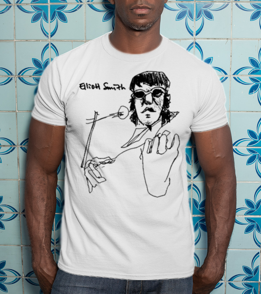 Elliott Smith Blue Fools Hand-Drawn Microphone Sketch T-Shirt