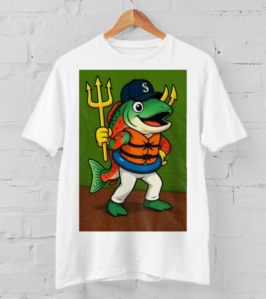 Seattle Mariners 2025 Humpy Salmon Mascot With Trident T-Shirt