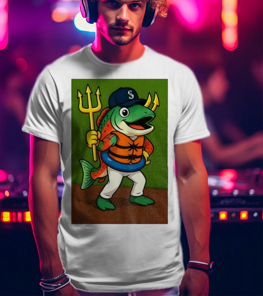 Seattle Mariners 2025 Humpy Salmon Mascot With Trident T-Shirt