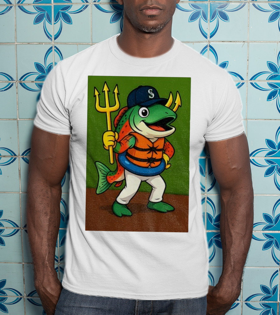 Seattle Mariners 2025 Humpy Salmon Mascot With Trident T-Shirt