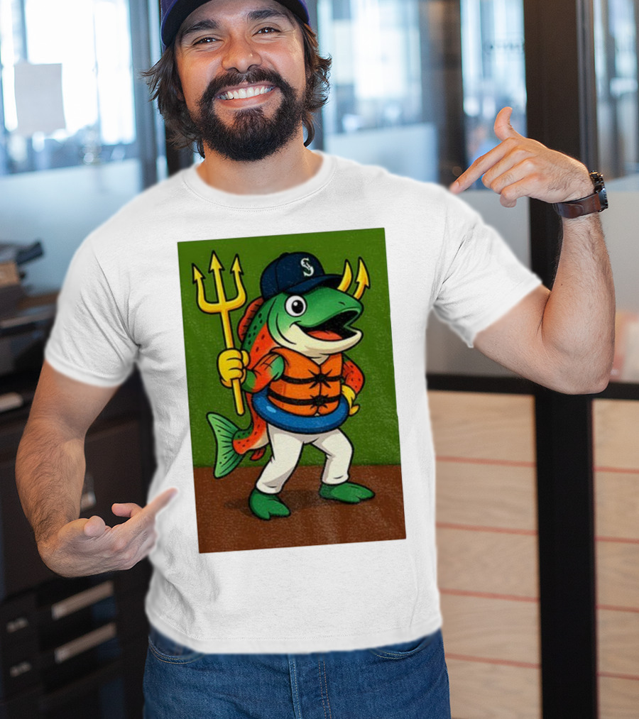 Seattle Mariners 2025 Humpy Salmon Mascot With Trident T-Shirt