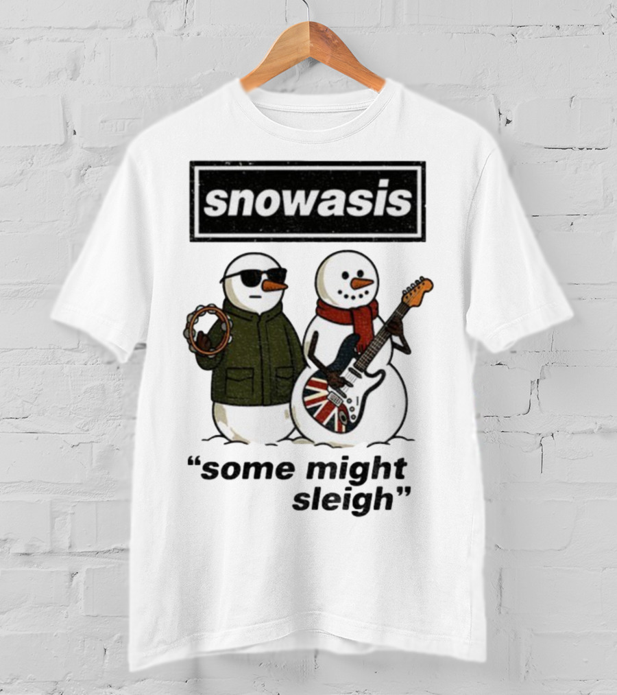 Snowasis Some Might Sleigh Christmas Snowmen With Guitars And Tambourine T-Shirt