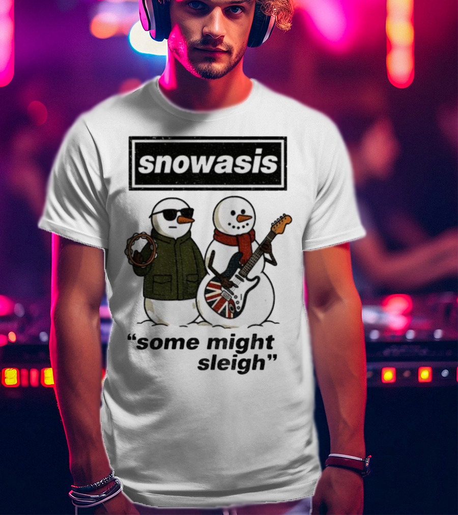 Snowasis Some Might Sleigh Christmas Snowmen With Guitars And Tambourine T-Shirt