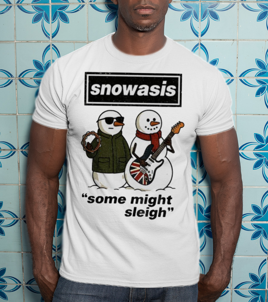 Snowasis Some Might Sleigh Christmas Snowmen With Guitars And Tambourine T-Shirt