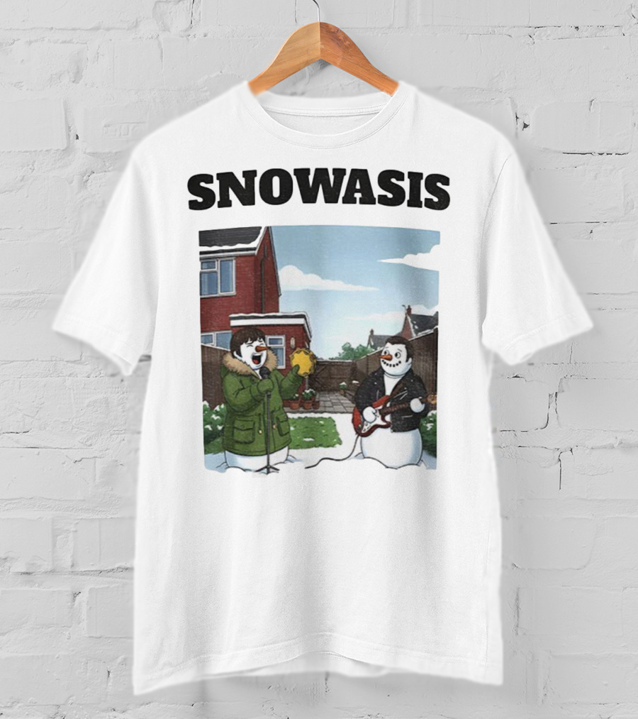 Snowasis Snowman Winter Oasis Vintage Guitar Tambourine Scene T-Shirt