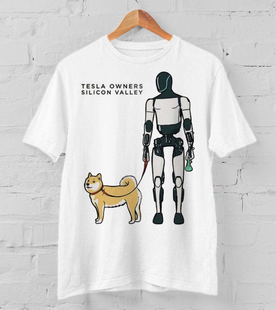 Tesla Owners Silicon Valley Optimus Robot Walking Doge Dog T-Shirt