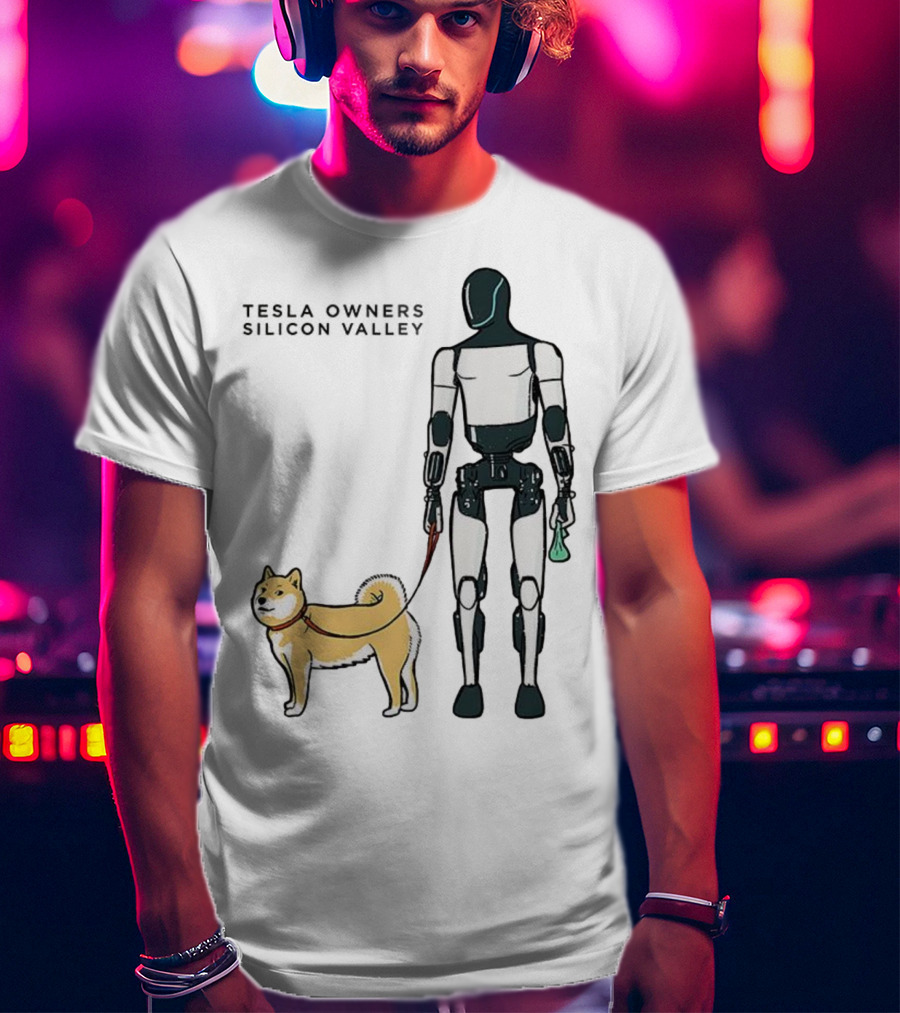 Tesla Owners Silicon Valley Optimus Robot Walking Doge Dog T-Shirt