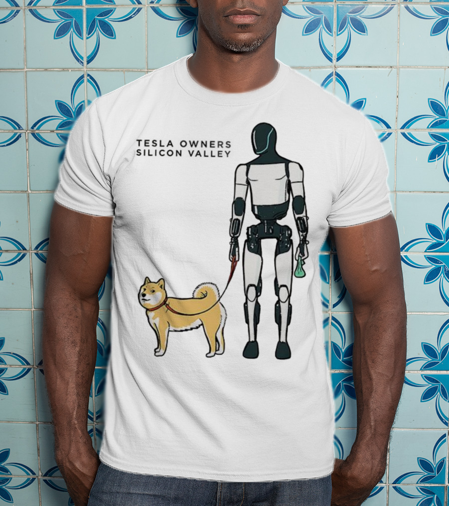 Tesla Owners Silicon Valley Optimus Robot Walking Doge Dog T-Shirt