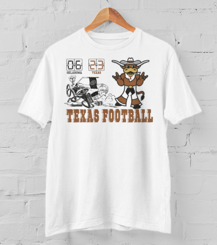 Oklahoma 6 Vs Texas 23 Longhorns Football Mascot Showdown 2025 T-Shirt