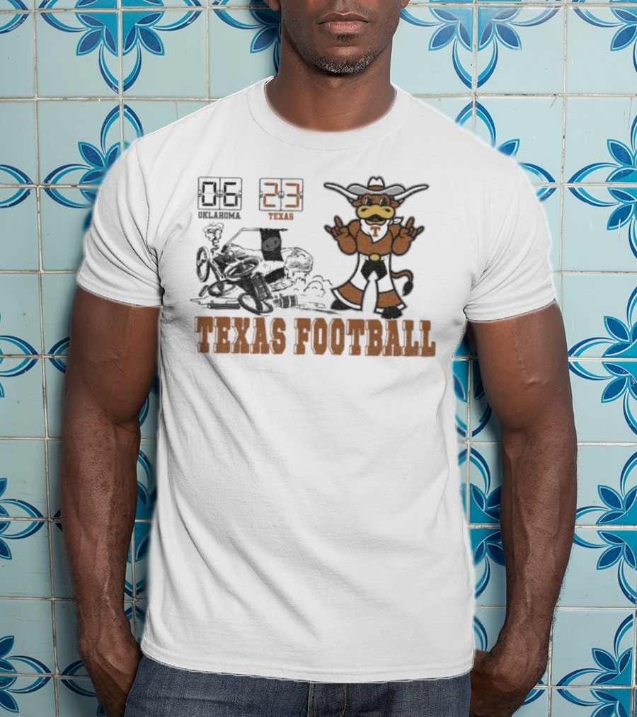 Oklahoma 6 Vs Texas 23 Longhorns Football Mascot Showdown 2025 T-Shirt