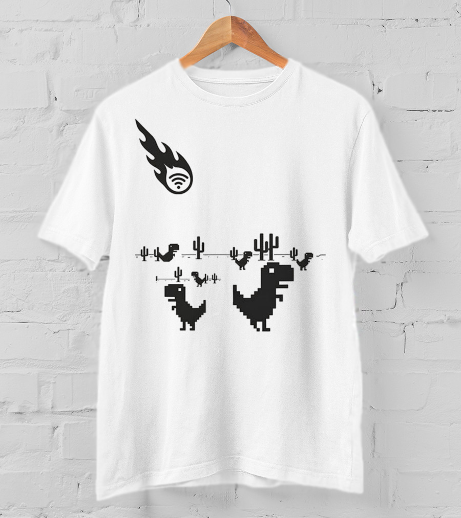 WiFi Meteor Extinction Dinosaur Game Pixel Art T-Shirt
