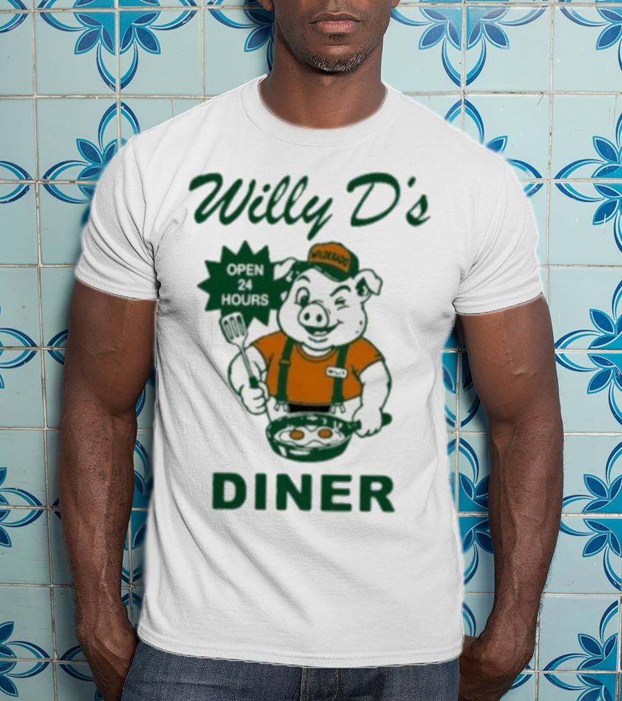 Wilderado Willy D's Diner Open 24 Hours Pig Cooking Eggs T-Shirt