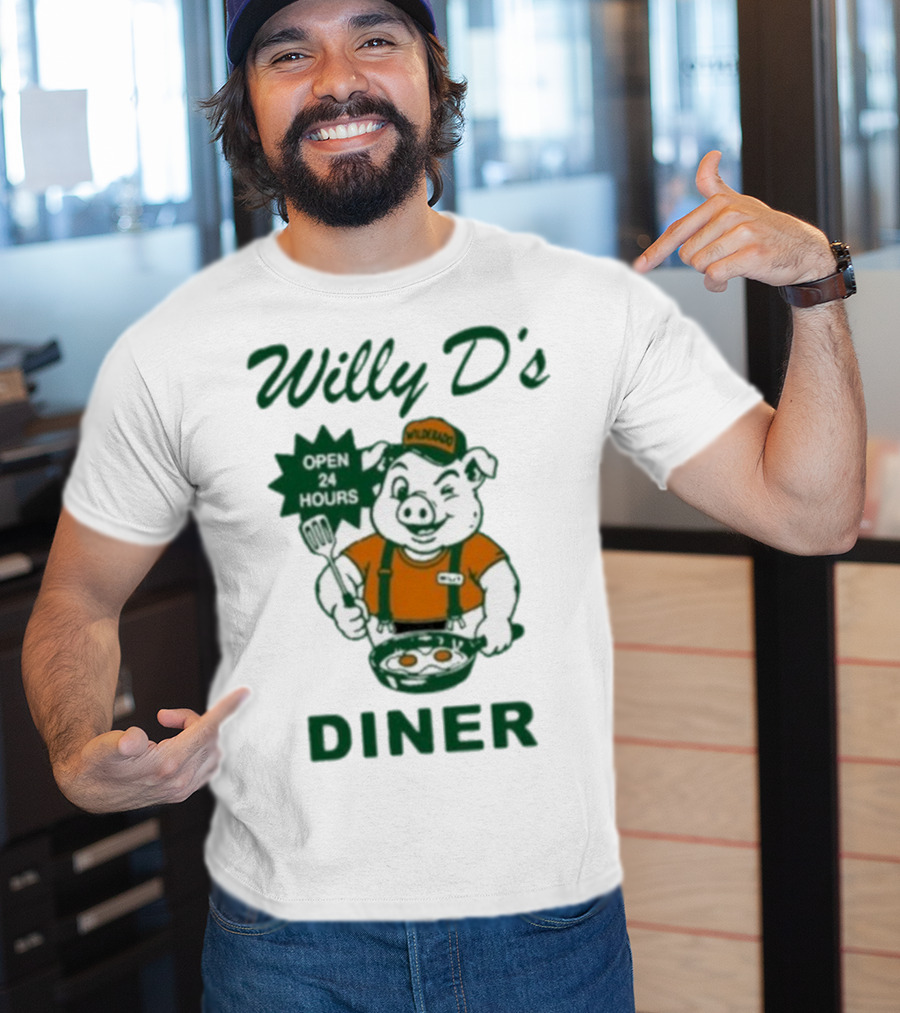 Wilderado Willy D's Diner Open 24 Hours Pig Cooking Eggs T-Shirt