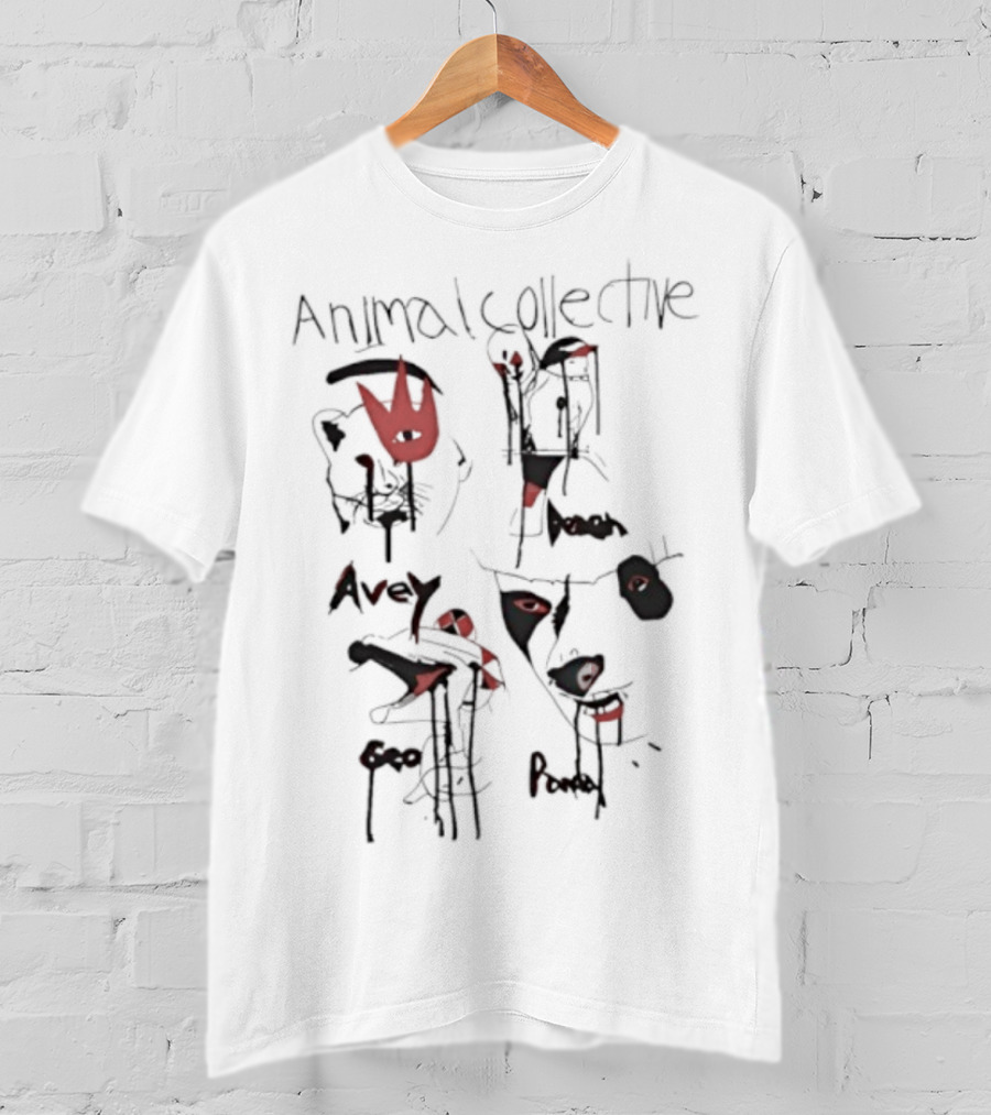 Animal Collective Feels 20th Anniversary Red Abstract Faces And Eyes T-Shirt