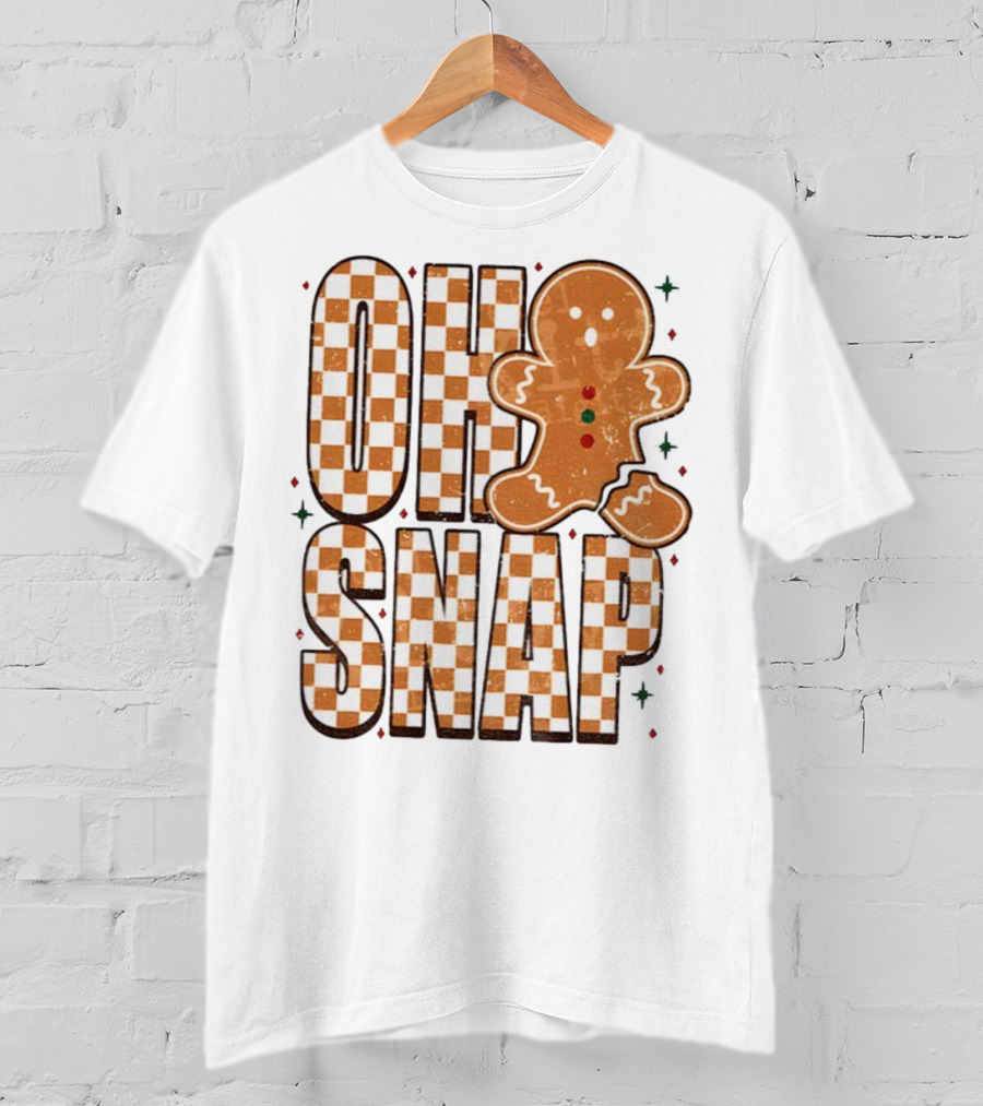 Oh Snap Gingerbread Merry Christmas Checkered Pattern T-Shirt