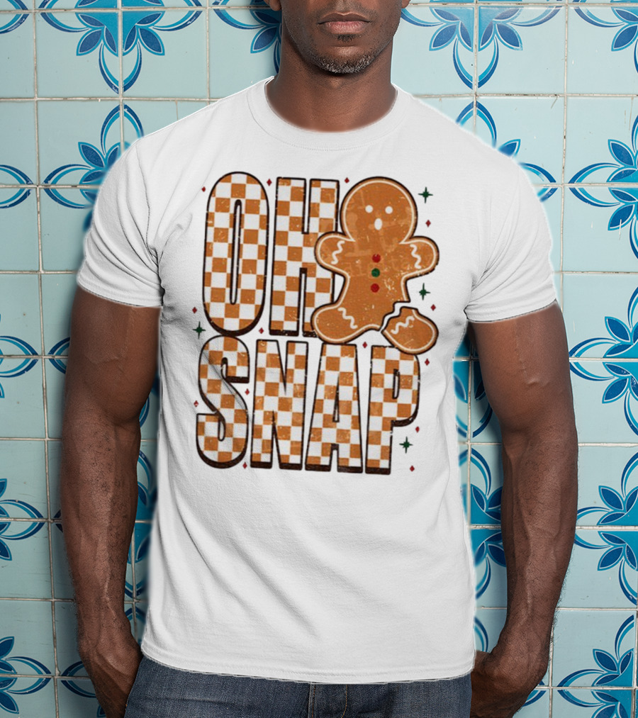 Oh Snap Gingerbread Merry Christmas Checkered Pattern T-Shirt