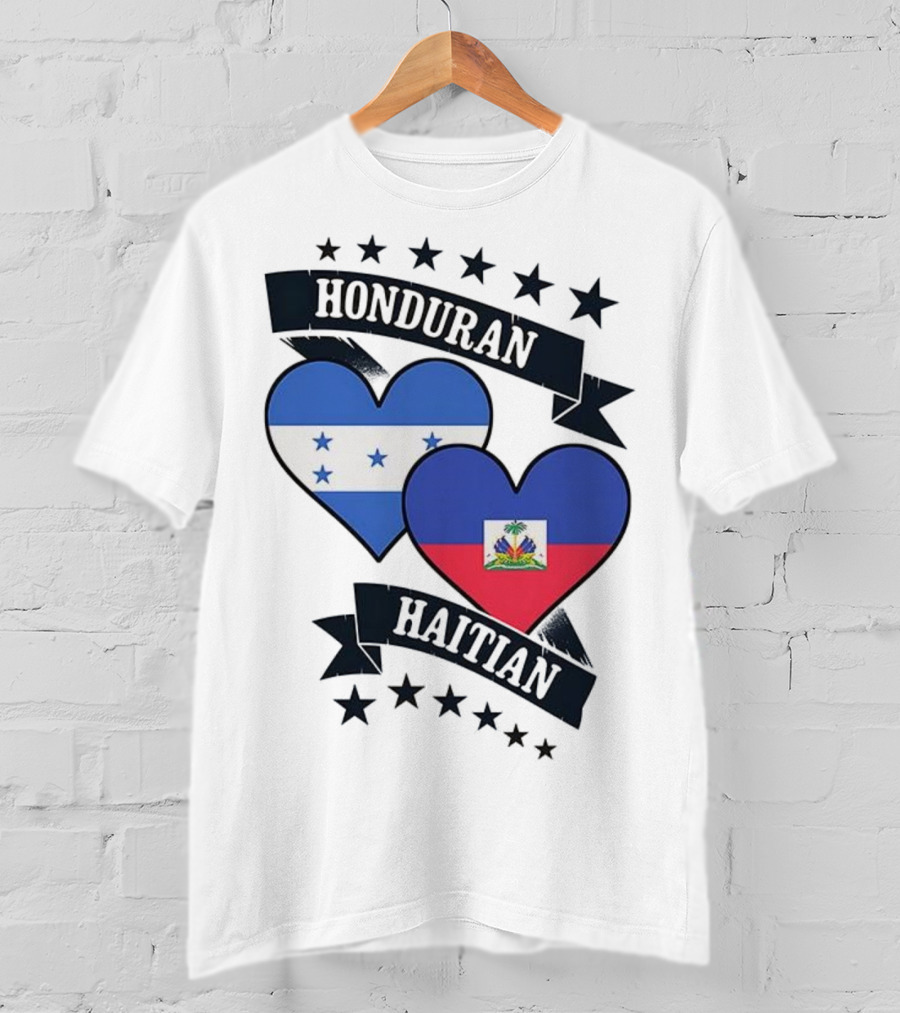 Honduran Haitian Heart Flags Stars Banner T-Shirt