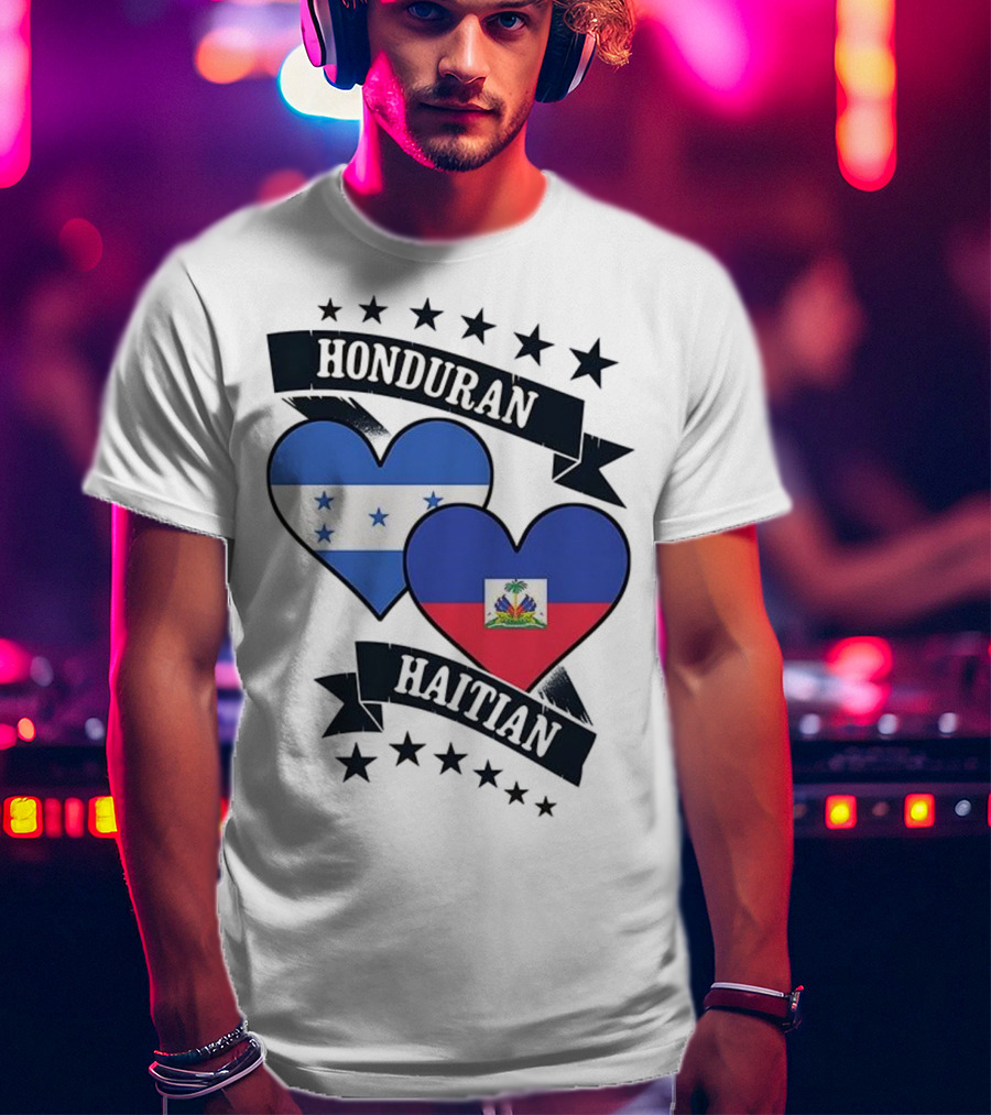 Honduran Haitian Heart Flags Stars Banner T-Shirt