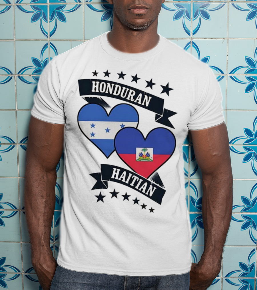 Honduran Haitian Heart Flags Stars Banner T-Shirt