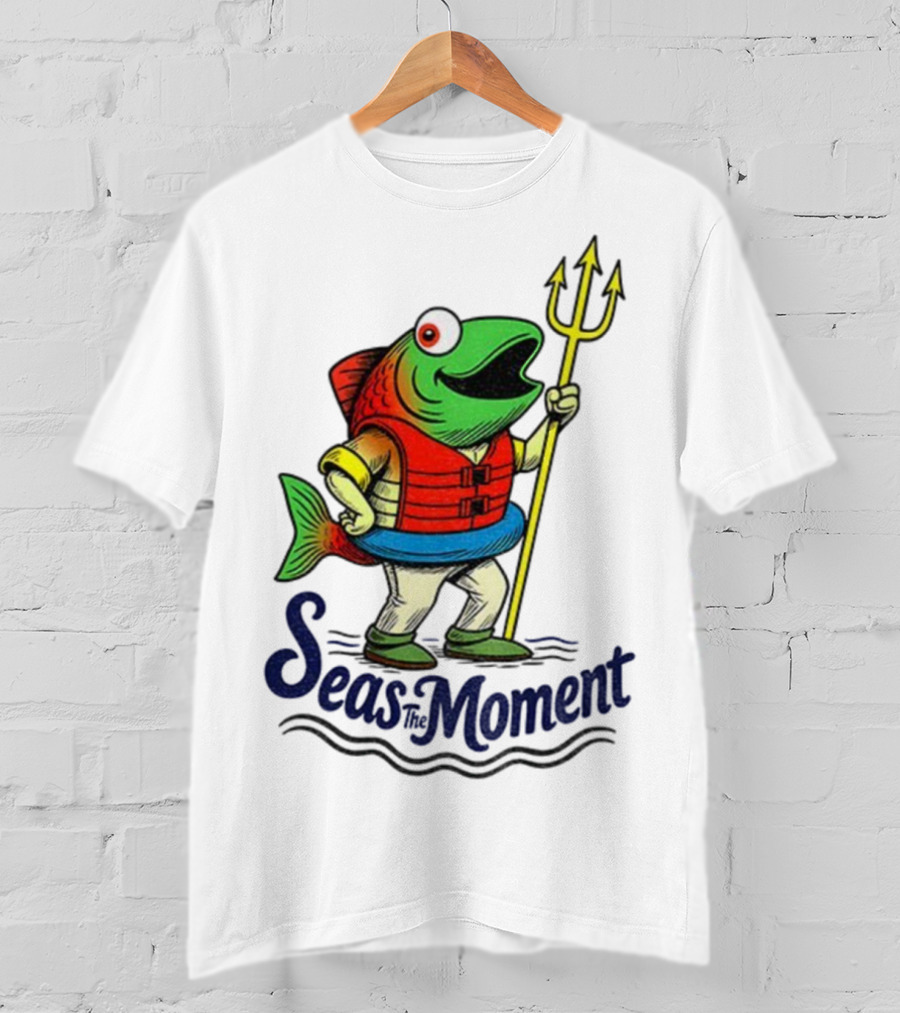 Seas The Moment Humpy Salmon Holding Trident Seattle Mariners MLB Baseball Fan Apparel T-Shirt
