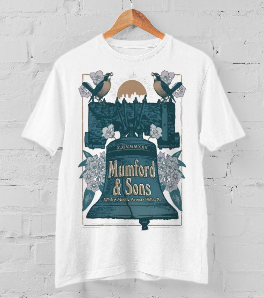 Mumford And Sons Philadelphia 10.14.2025 Liberty Bell Floral Design T-Shirt