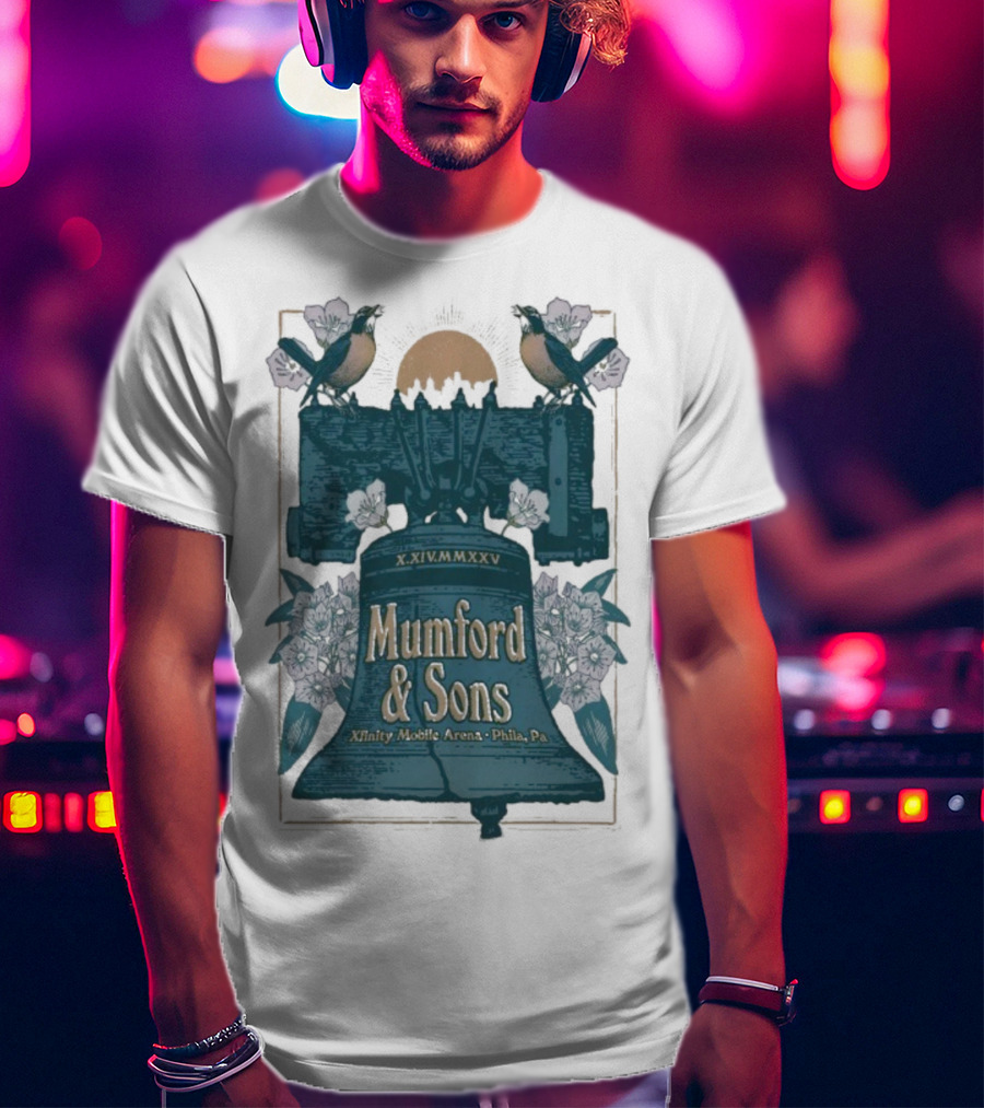 Mumford And Sons Philadelphia 10.14.2025 Liberty Bell Floral Design T-Shirt