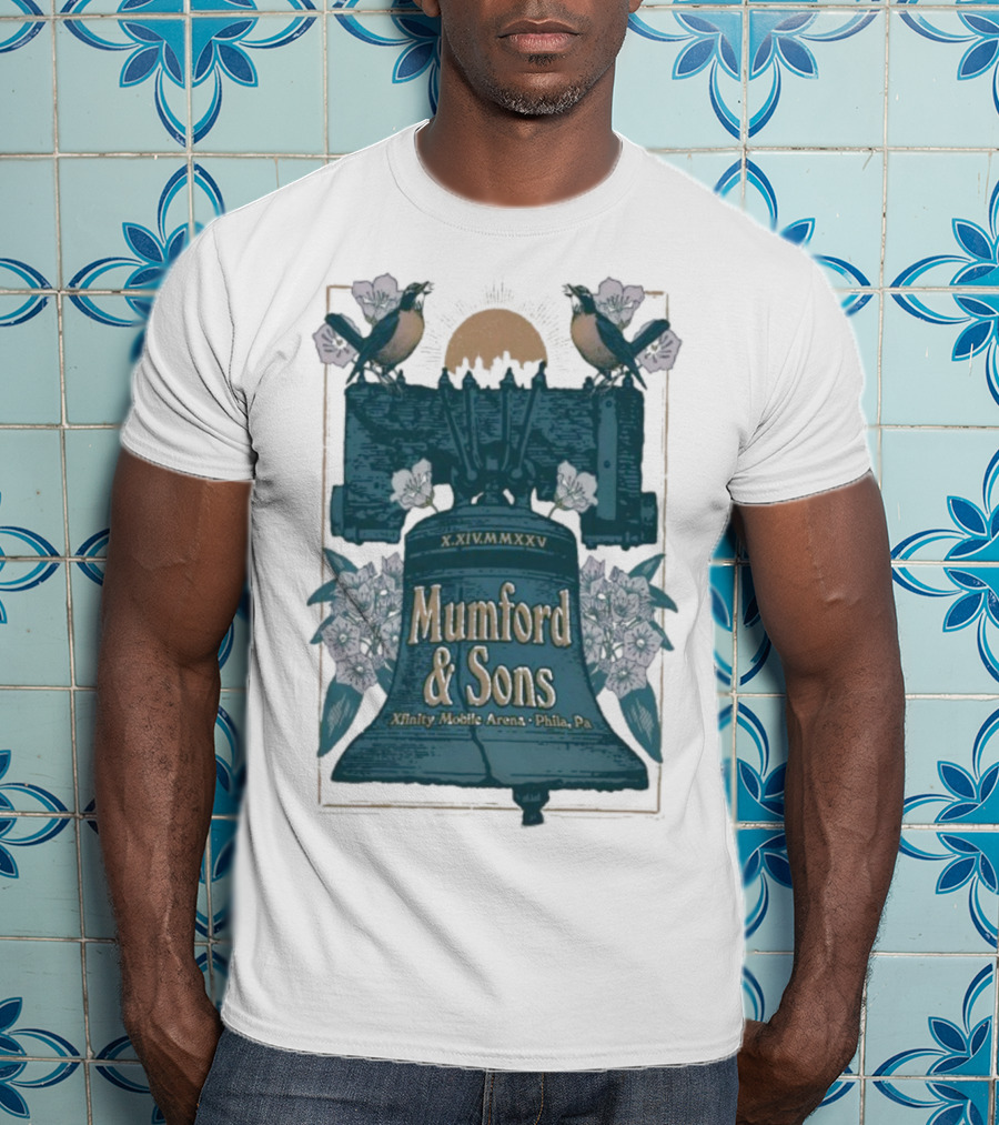 Mumford And Sons Philadelphia 10.14.2025 Liberty Bell Floral Design T-Shirt