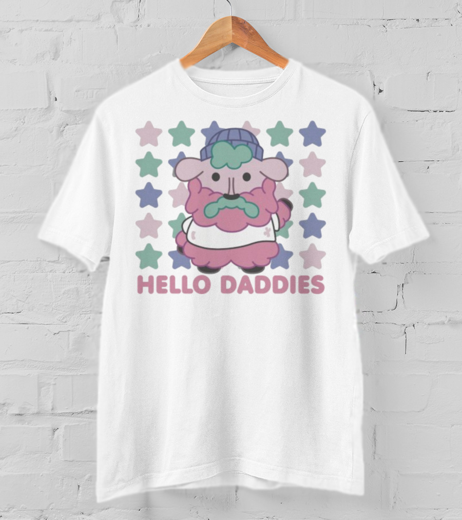 Hello Daddies Pink Bearded Sheep Star Pattern T-Shirt