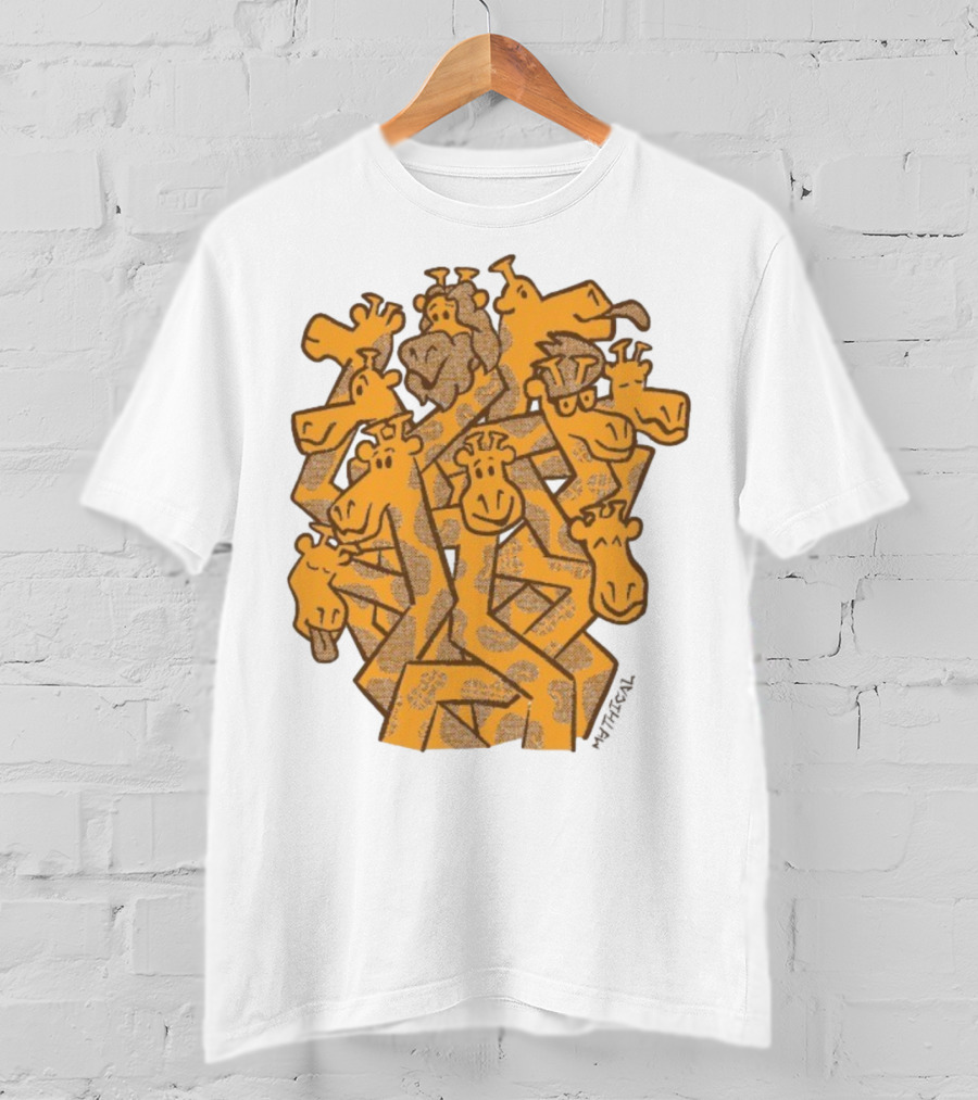 Mythical Gentle Giants Giraffe Cartoon Ensemble T-Shirt