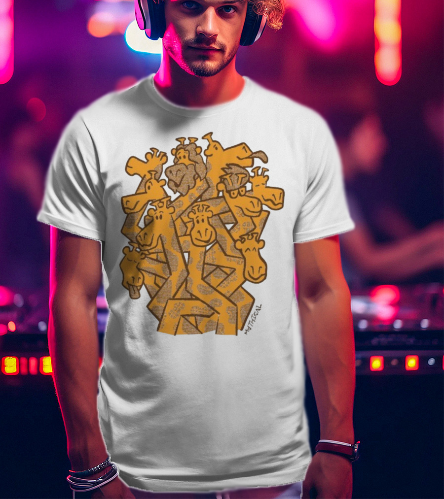 Mythical Gentle Giants Giraffe Cartoon Ensemble T-Shirt
