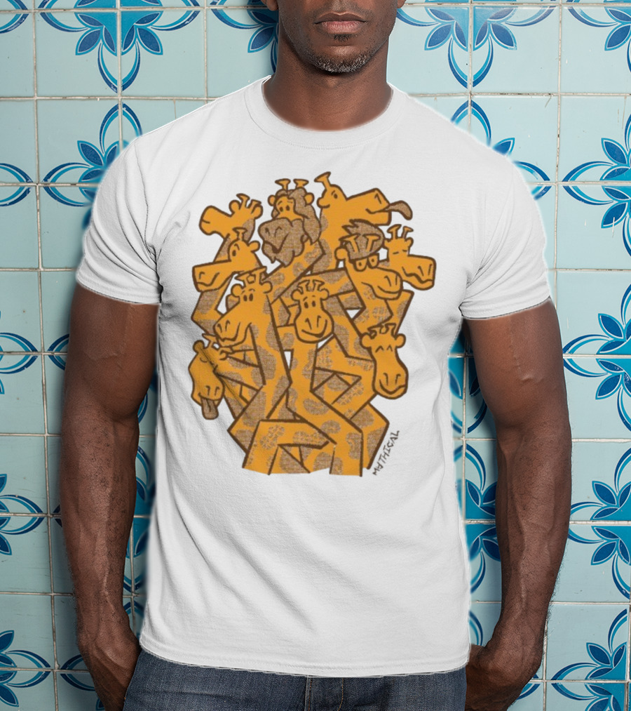Mythical Gentle Giants Giraffe Cartoon Ensemble T-Shirt