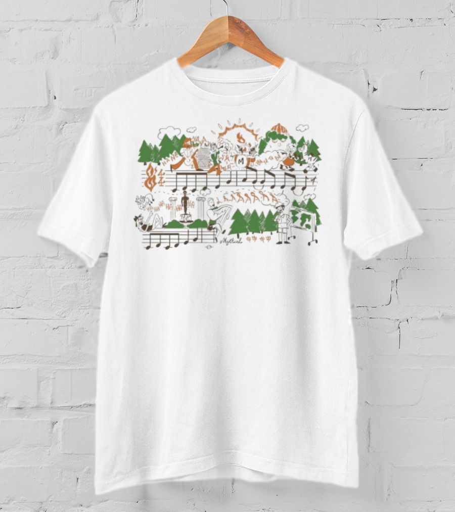 Mythical GMM Theme Song Music Notes Forest And Mountains Illustration T-Shirt
