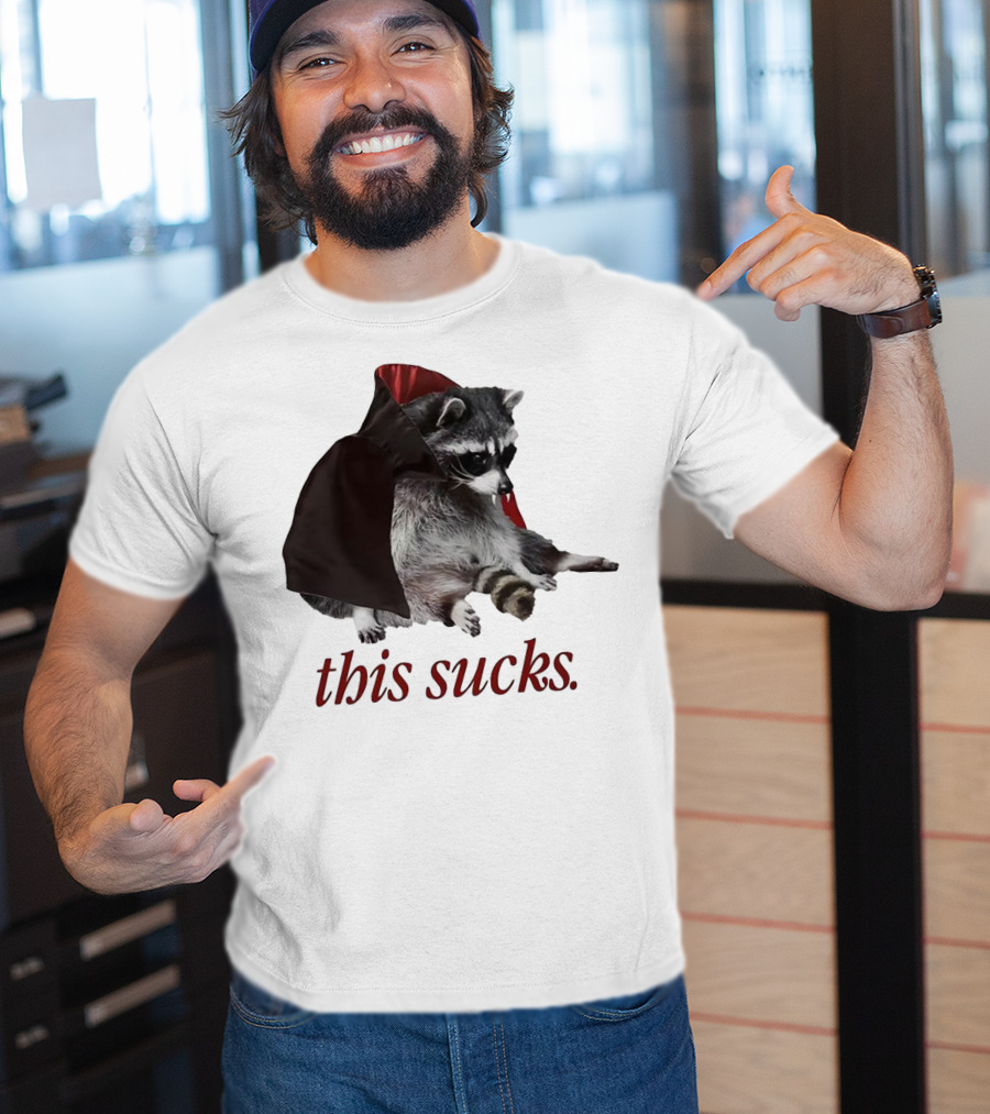Raccoon Vampire Cape This Sucks Halloween T-Shirt