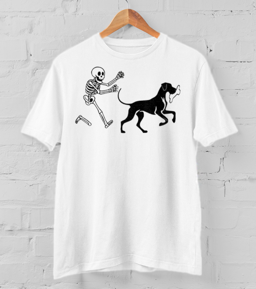 Skeleton Chasing Dog With Bone Funny Meme Halloween T-Shirt