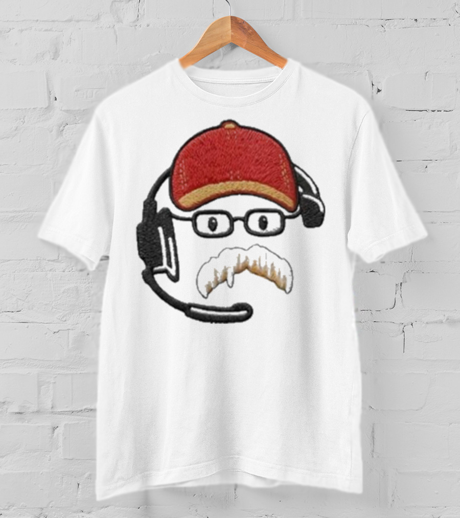 Andy Reid Kansas City Chiefs Coach Embroidered Patch Style With Red Cap And Headset T-Shirt