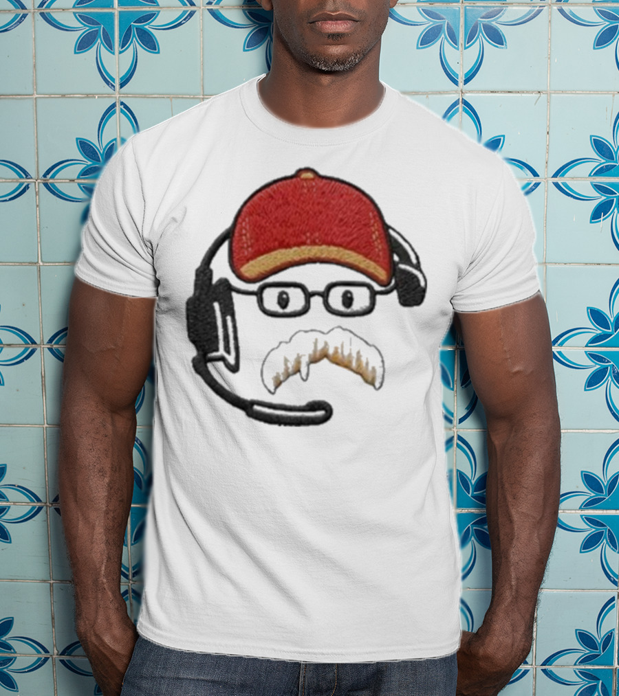 Andy Reid Kansas City Chiefs Coach Embroidered Patch Style With Red Cap And Headset T-Shirt