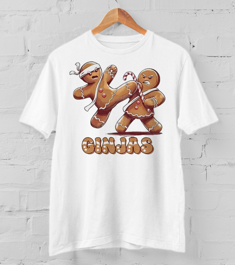 Gingerbread Man Karate Ginjas Merry Christmas Candy Cane Fight T-Shirt