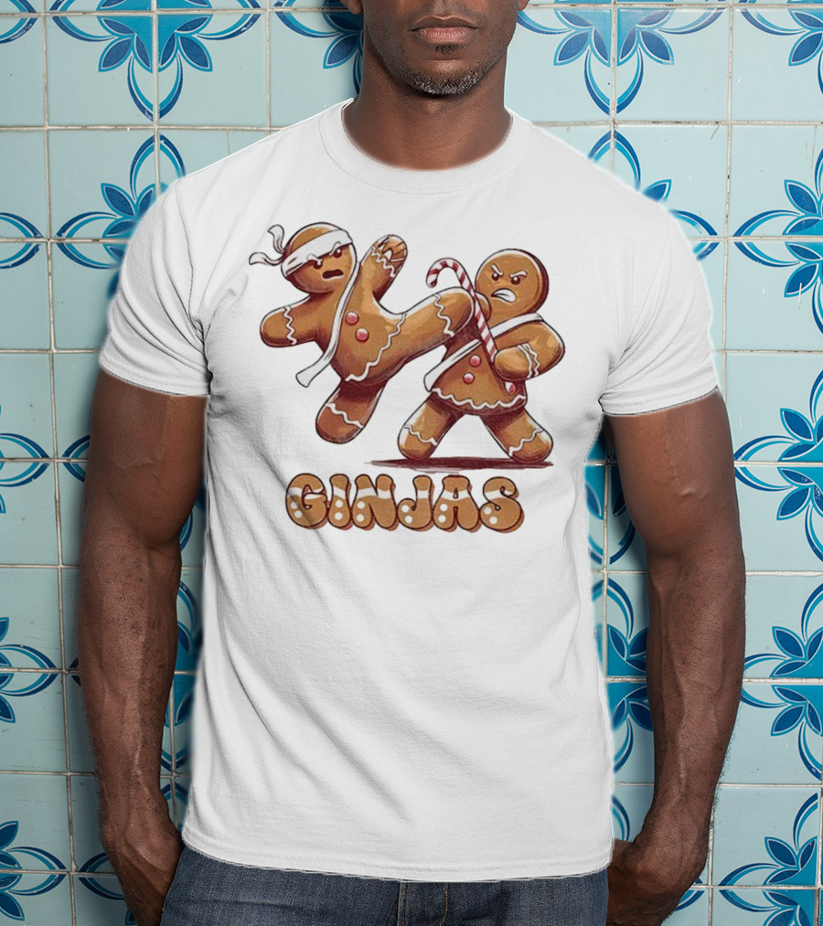 Gingerbread Man Karate Ginjas Merry Christmas Candy Cane Fight T-Shirt