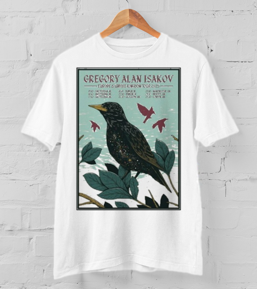 Gregory Alan Isakov Europe & United Kingdom Tour 2025 Black Bird Artwork T-Shirt