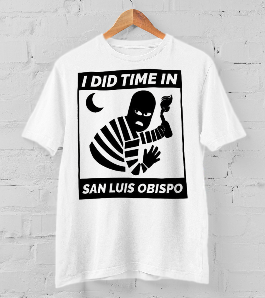 I Did Time In San Luis Obispo Retro Prison Bars Crescent Moon T-Shirt