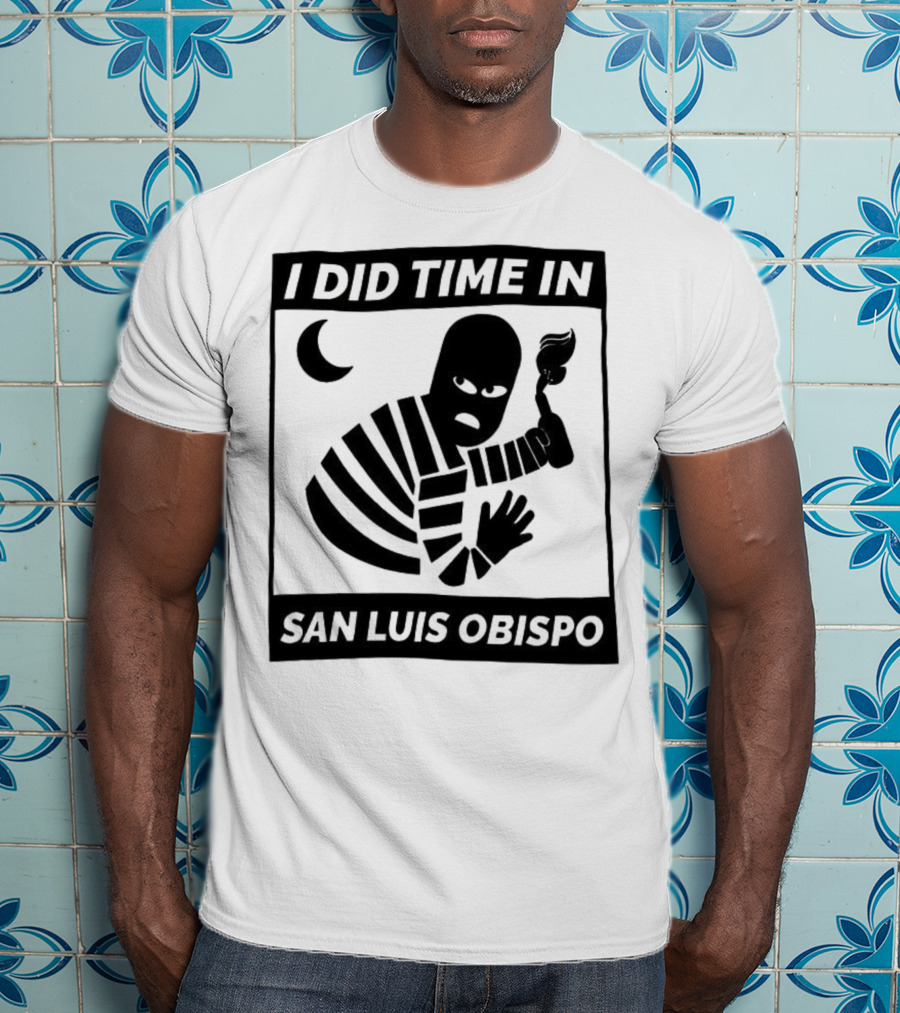 I Did Time In San Luis Obispo Retro Prison Bars Crescent Moon T-Shirt