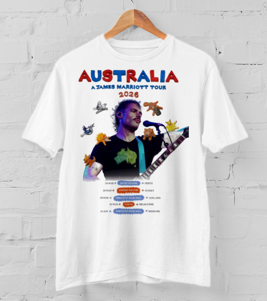 James Marriott Australia Tour 2026 Colorful Dates And Animals T-Shirt