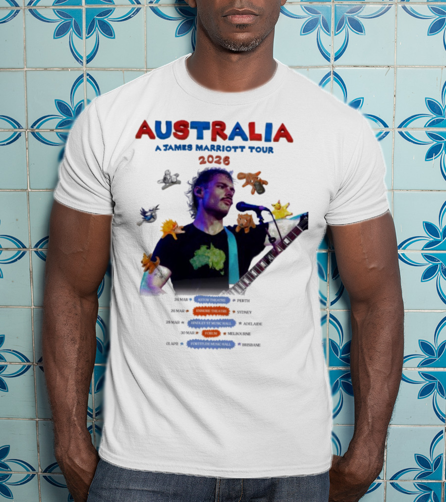 James Marriott Australia Tour 2026 Colorful Dates And Animals T-Shirt