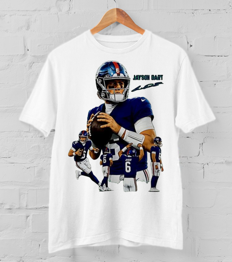 Jaxson Dart New York Giants NFL Football Signature Quarterback Action T-Shirt