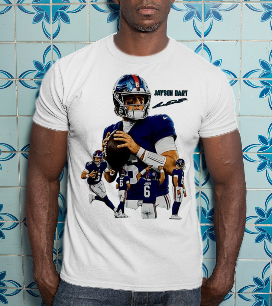 Jaxson Dart New York Giants NFL Football Signature Quarterback Action T-Shirt