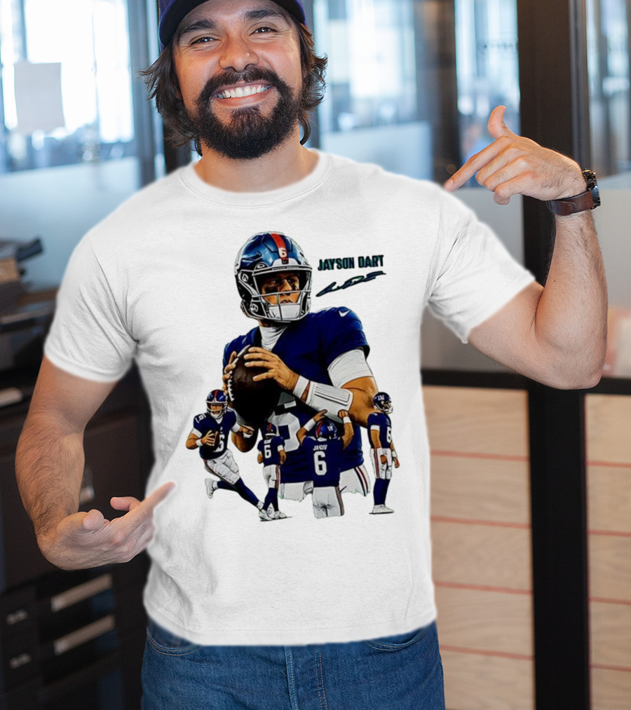 Jaxson Dart New York Giants NFL Football Signature Quarterback Action T-Shirt