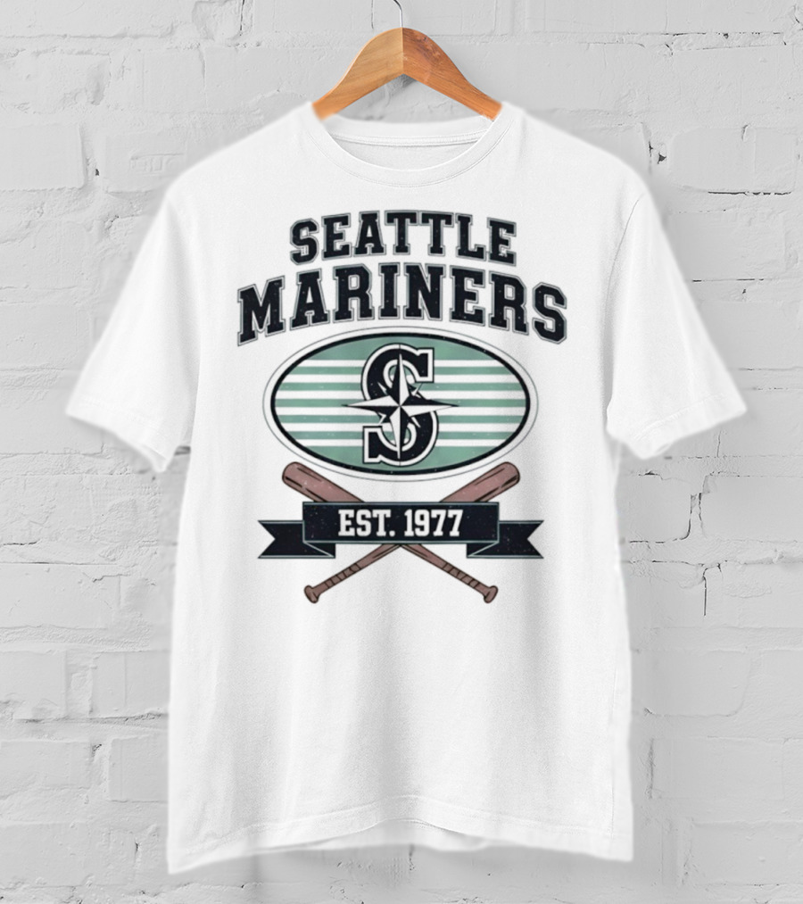 Seattle Mariners Baseball Est 1977 Logo And Crossed Bats T-Shirt